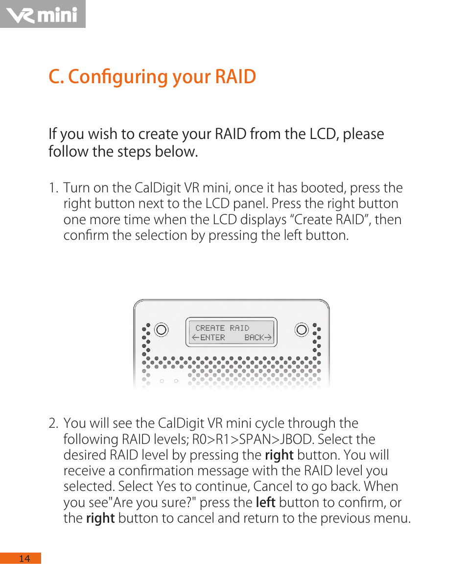 C. configuring your raid | CalDigit VR mini User Manual | Page 14 / 21