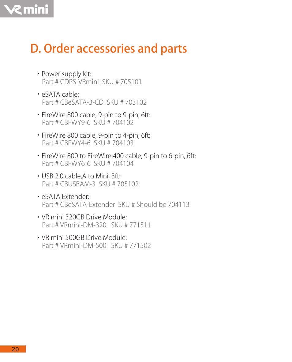 D. order accessories and parts | CalDigit VR mini User Manual | Page 20 / 21