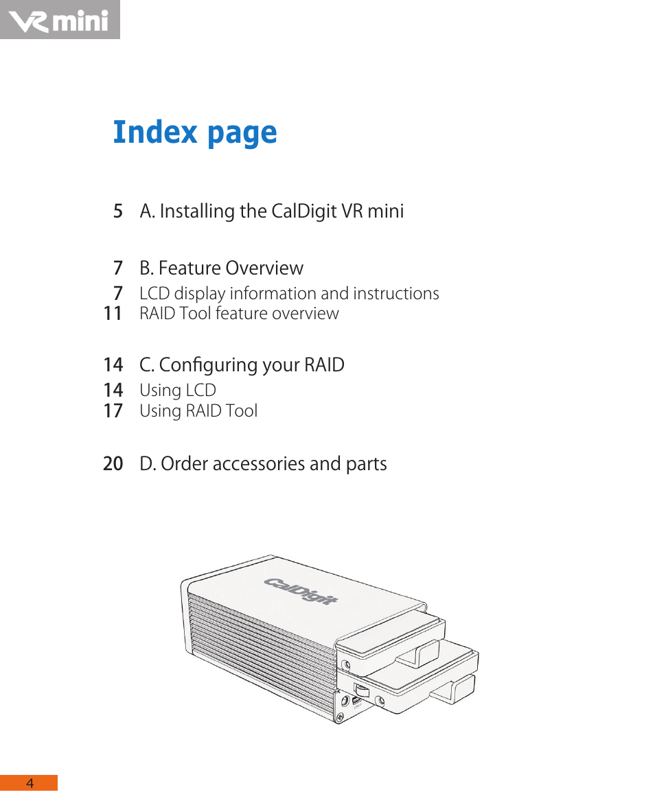 Index page | CalDigit VR mini User Manual | Page 4 / 21