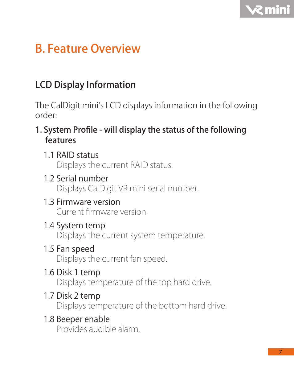 B. feature overview | CalDigit VR mini User Manual | Page 7 / 21