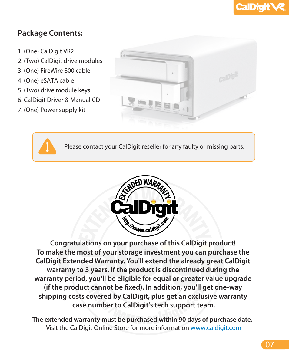 Ex ten ded warrant y | CalDigit VR2 User Manual | Page 7 / 21