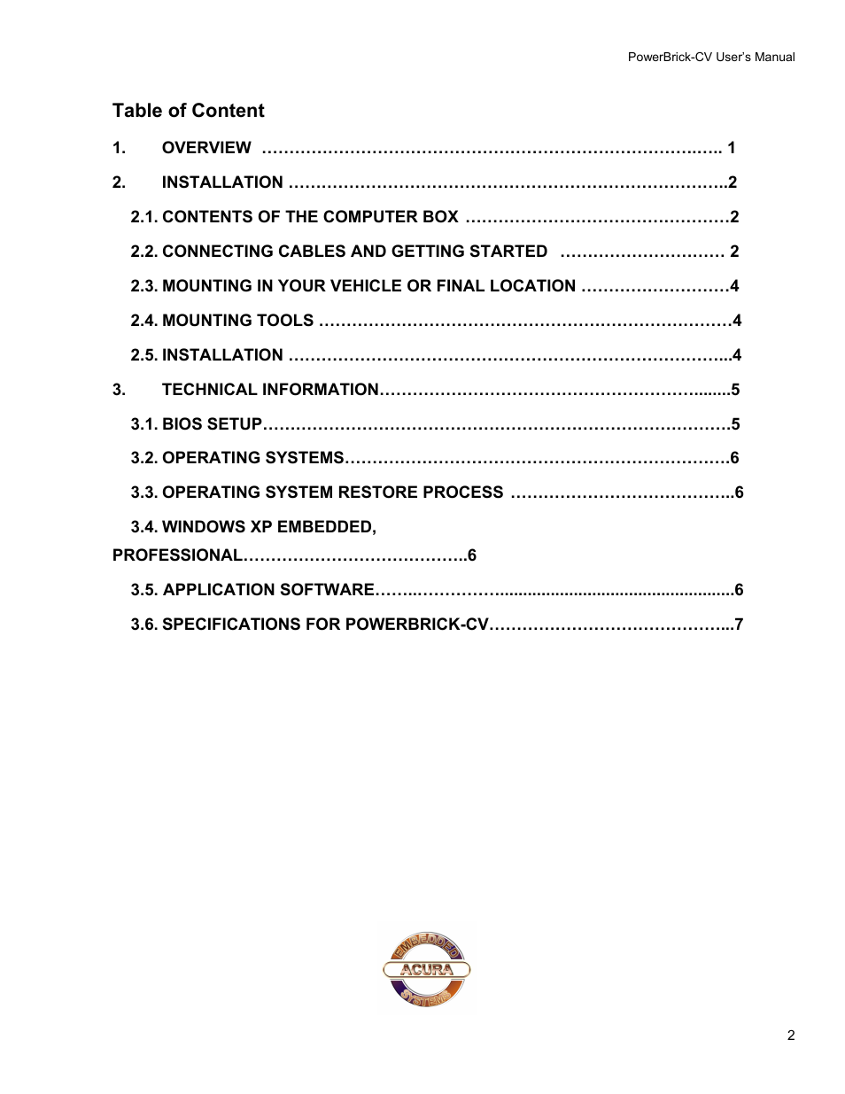 Acura Embedded Power Brick-CV User Manual | Page 3 / 13