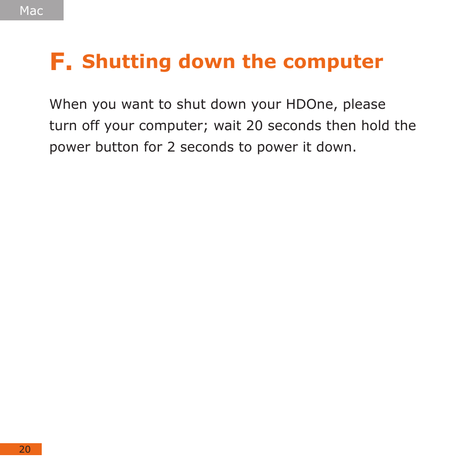 Shutting down the computer | CalDigit HDOne User Manual | Page 20 / 36