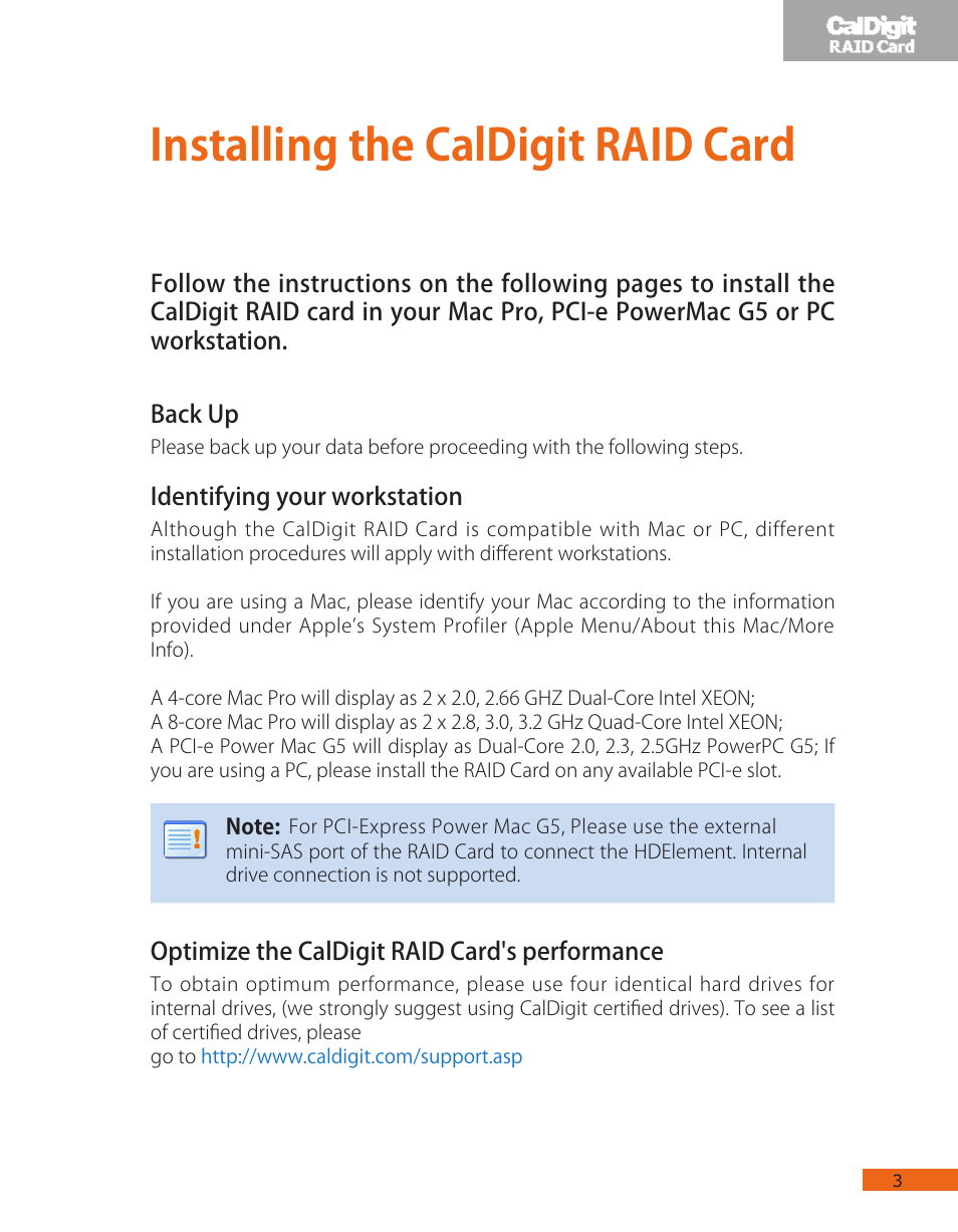 Installing the caldigit raid card | CalDigit RAID Card User Manual | Page 3 / 59