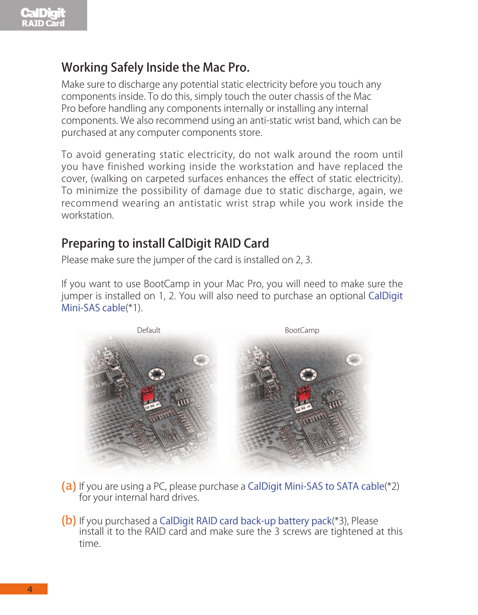 Working safely inside the mac pro, Preparing to install caldigit raid card | CalDigit RAID Card User Manual | Page 4 / 59