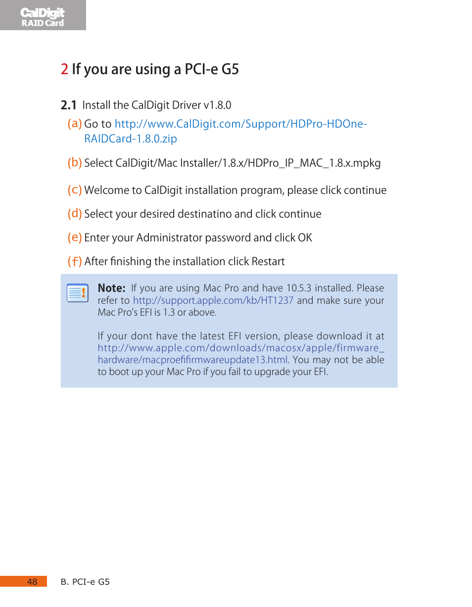 2if you are using a pci-e g5 | CalDigit RAID Card User Manual | Page 48 / 59