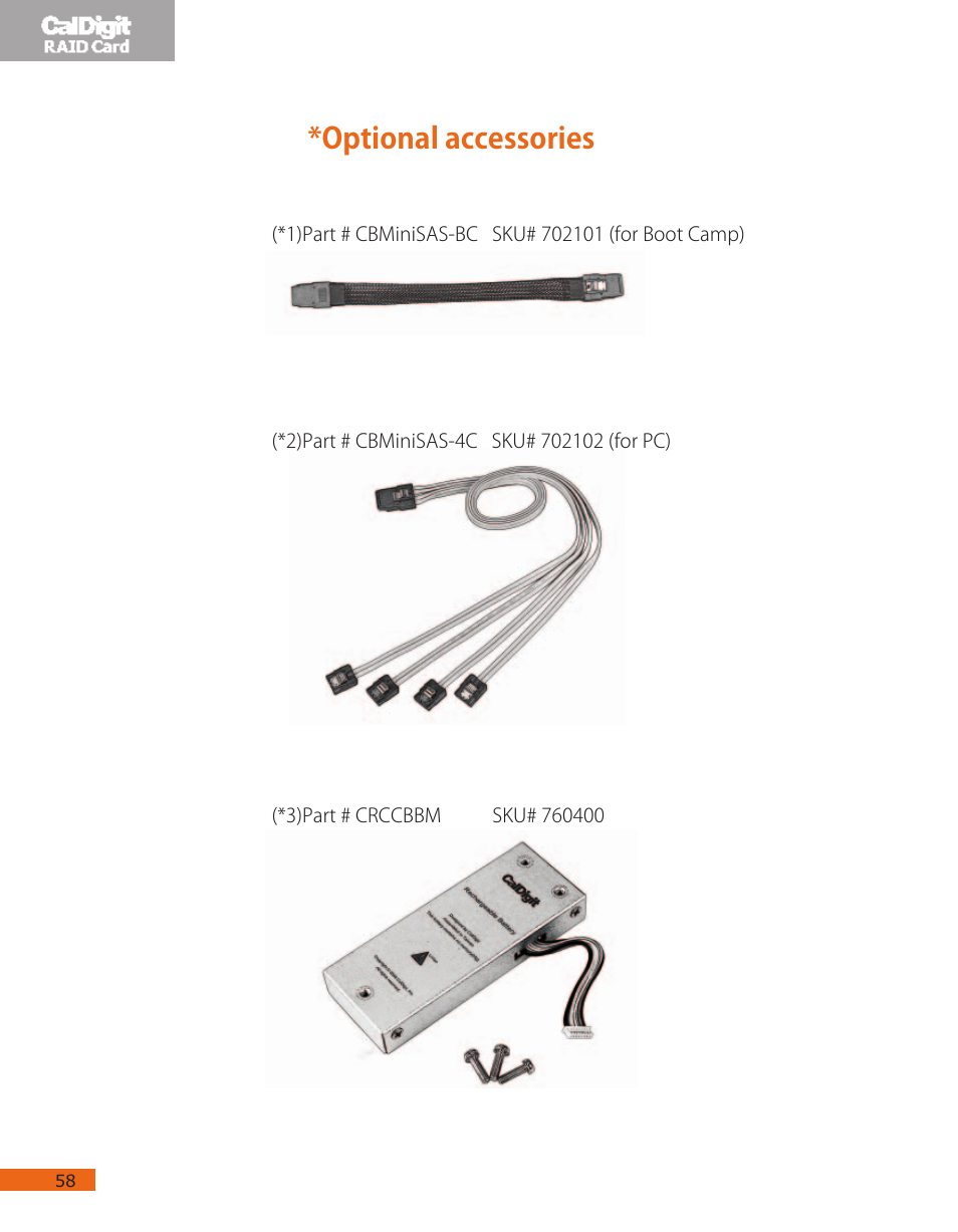 Optional accessories | CalDigit RAID Card User Manual | Page 58 / 59