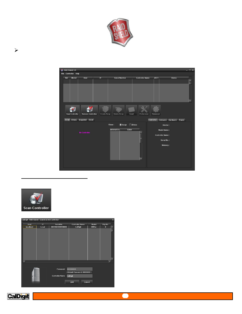 Raidshield client (basic), Adding/removing controller | CalDigit RAIDShield User Manual | Page 16 / 41