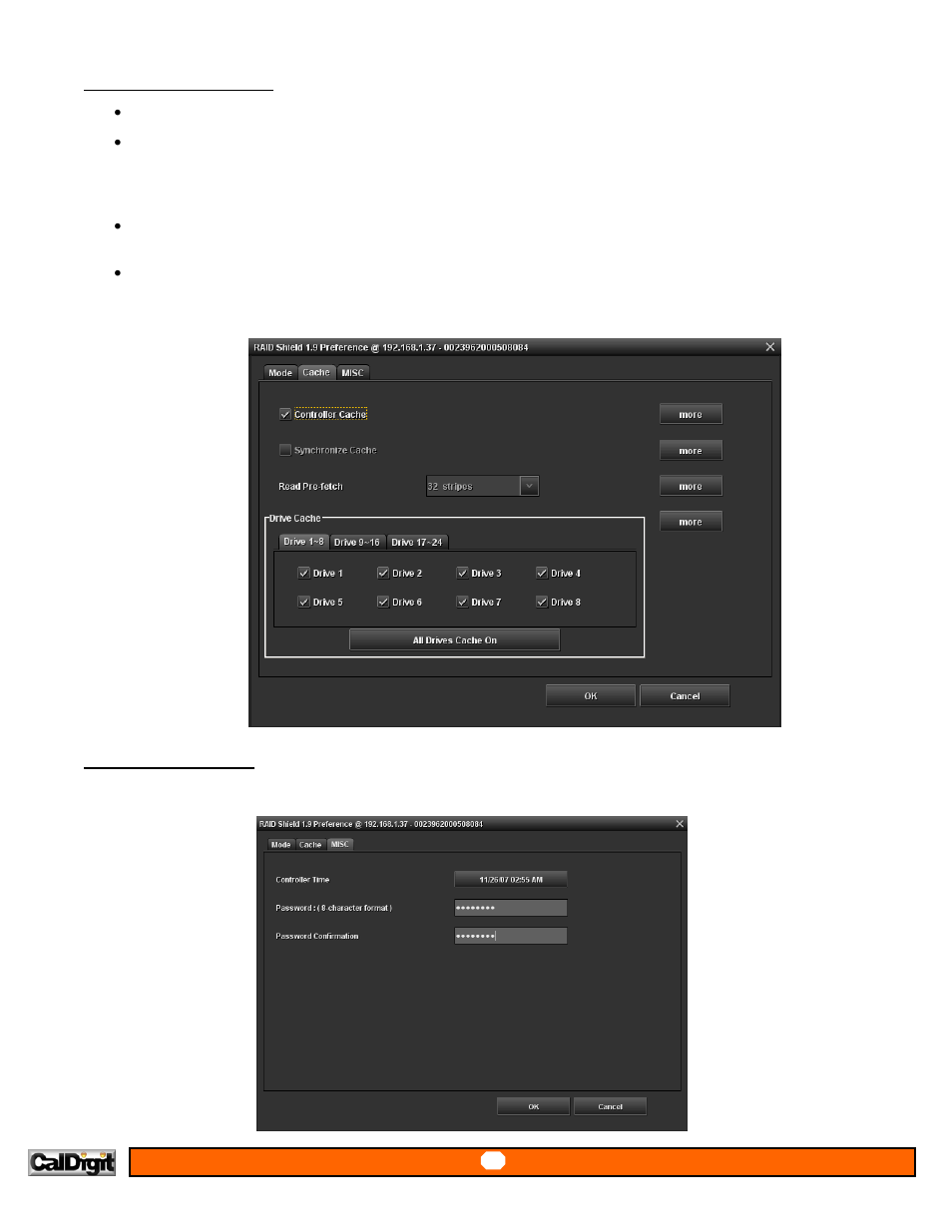 Preference – cache, Preference – misc | CalDigit RAIDShield User Manual | Page 23 / 41