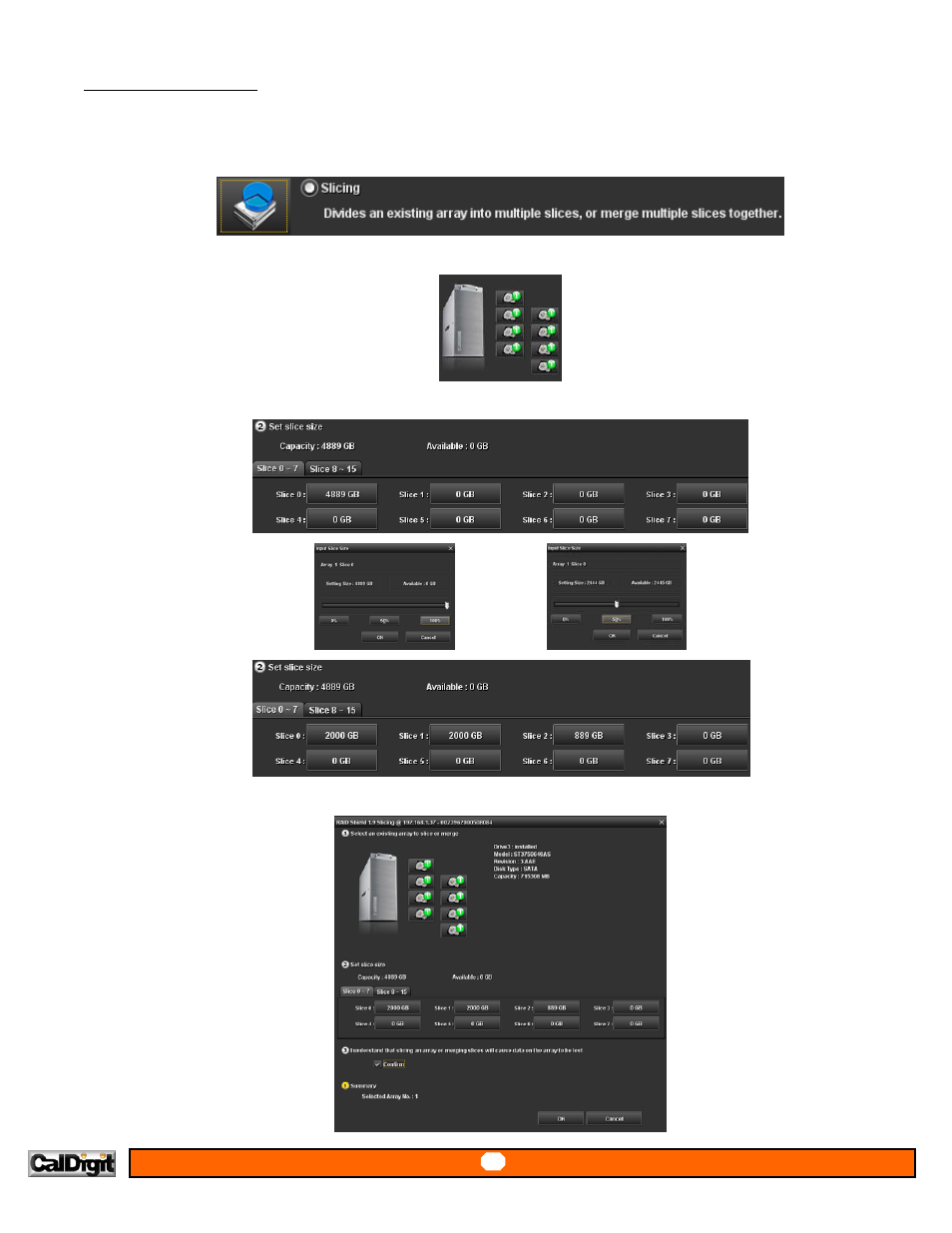Advanced - slicing, Set the slice size for the selected array(s) | CalDigit RAIDShield User Manual | Page 25 / 41