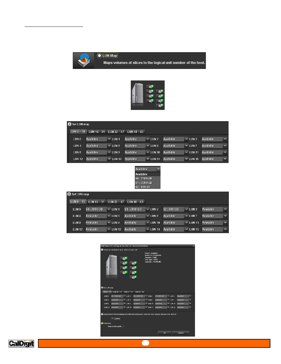 Advanced – lun map, Pick the lun number, and select the lun map | CalDigit RAIDShield User Manual | Page 26 / 41