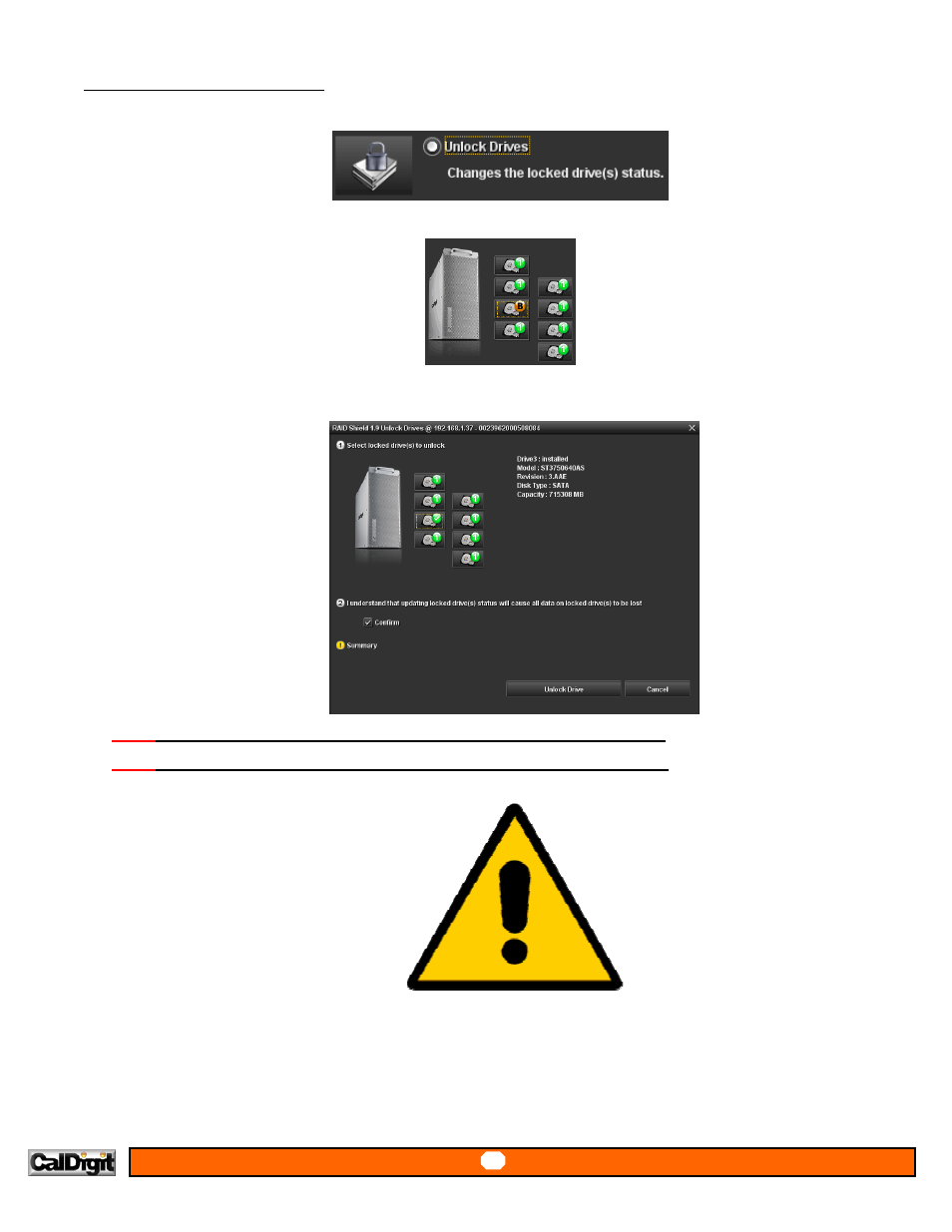 Advanced – unlock drives | CalDigit RAIDShield User Manual | Page 31 / 41