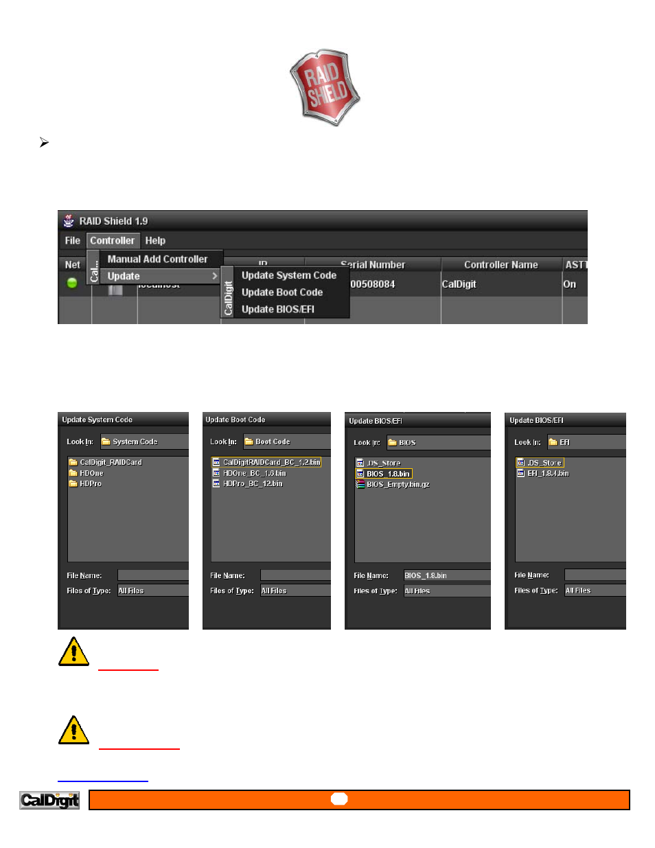 Controller update, Attention | CalDigit RAIDShield User Manual | Page 32 / 41