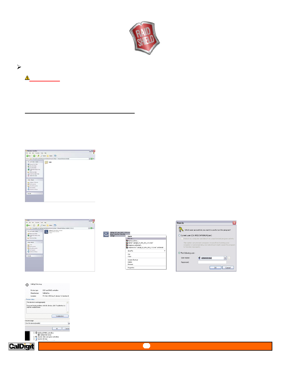 Install caldigit raidshield software, Attention, For microsoft windows (mac bootcamp) | CalDigit RAIDShield User Manual | Page 8 / 41
