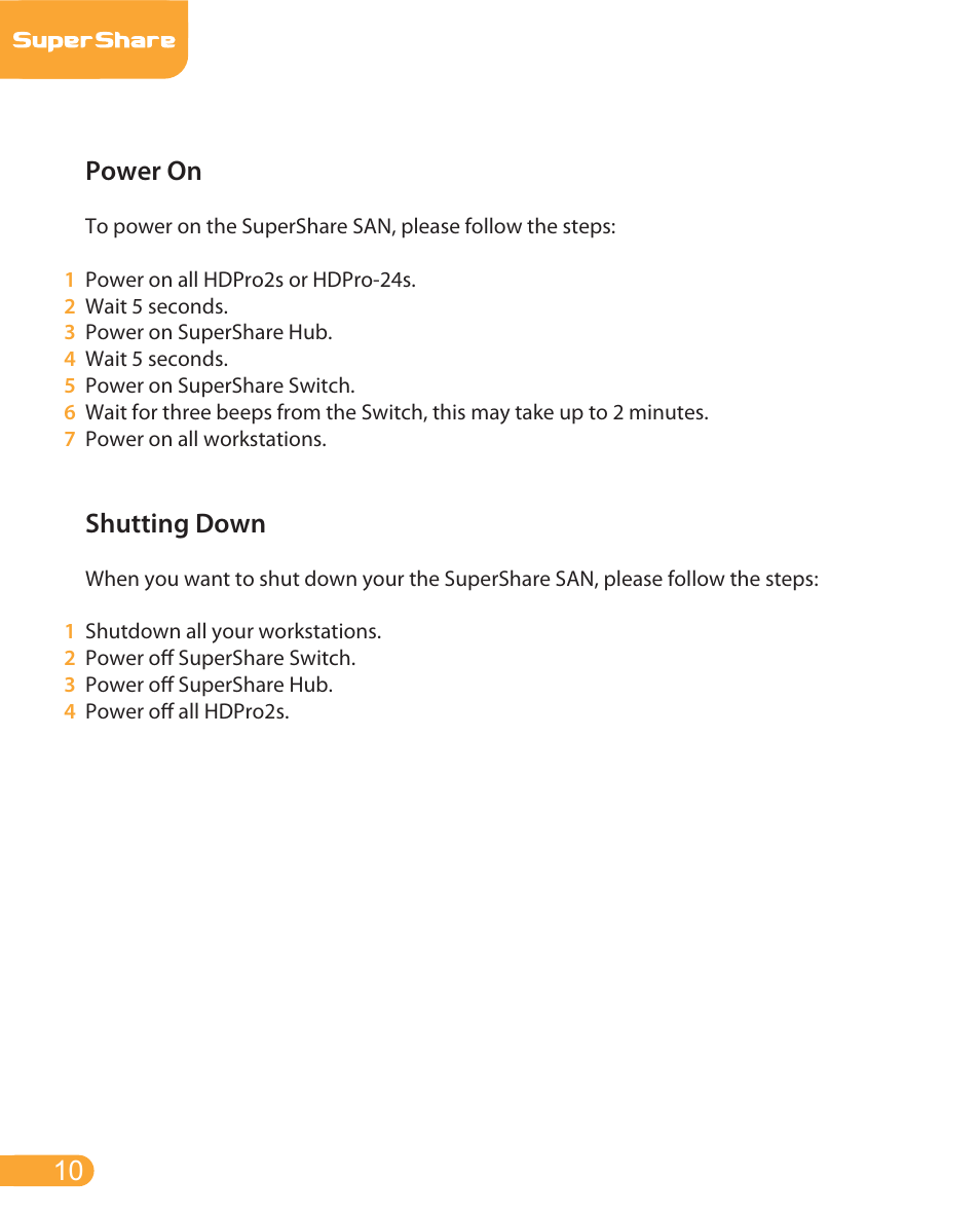 Power on, Shutting down | CalDigit SuperShare User Manual | Page 10 / 13