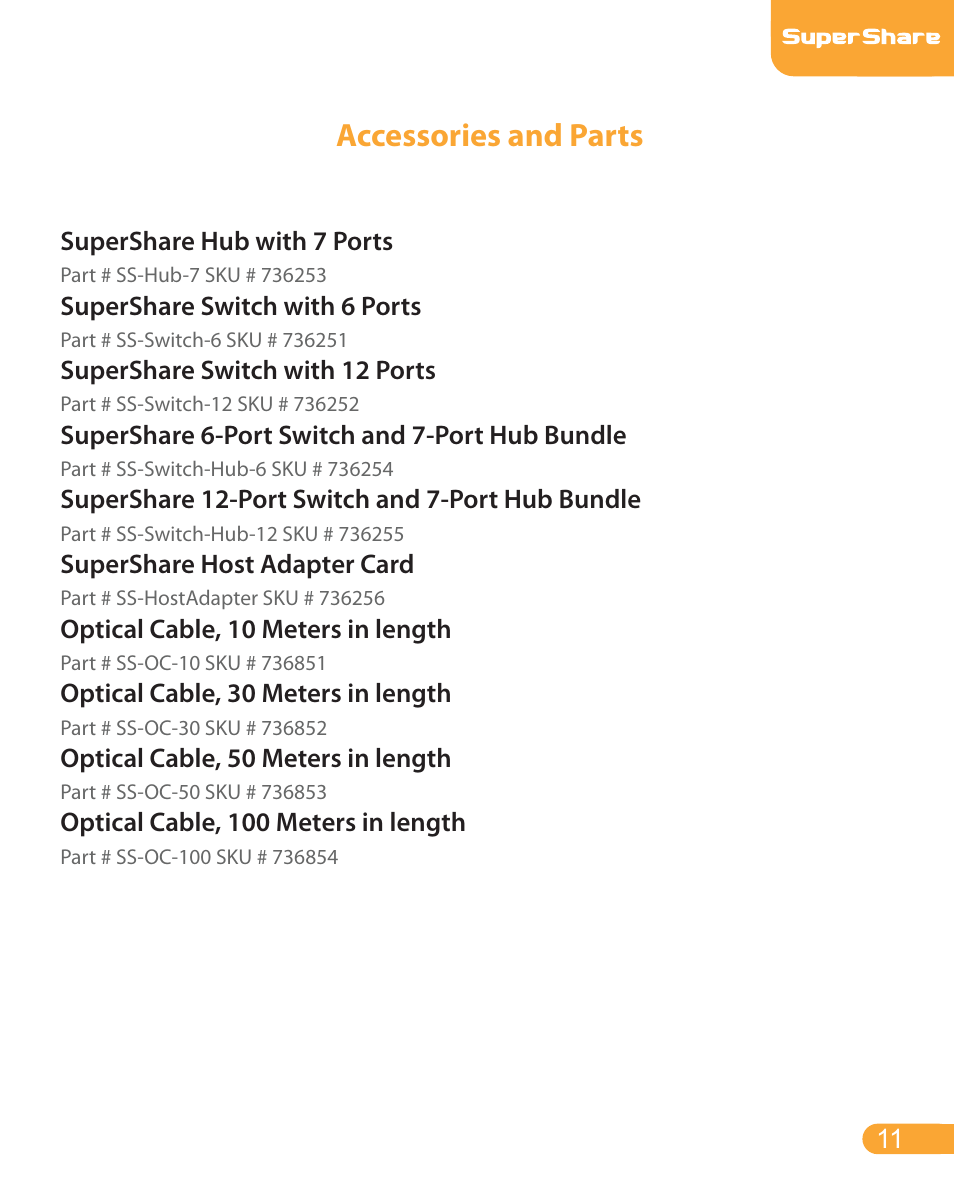 Accessories and parts | CalDigit SuperShare User Manual | Page 11 / 13