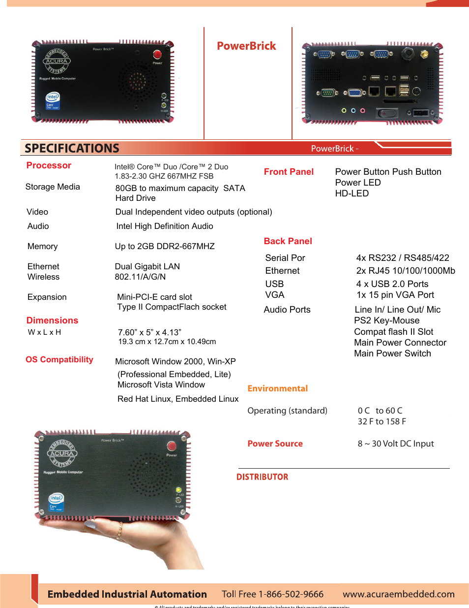 Acura Embedded PowerBrick - DV High Performance Rugged Mobile Computer User Manual | Page 2 / 2