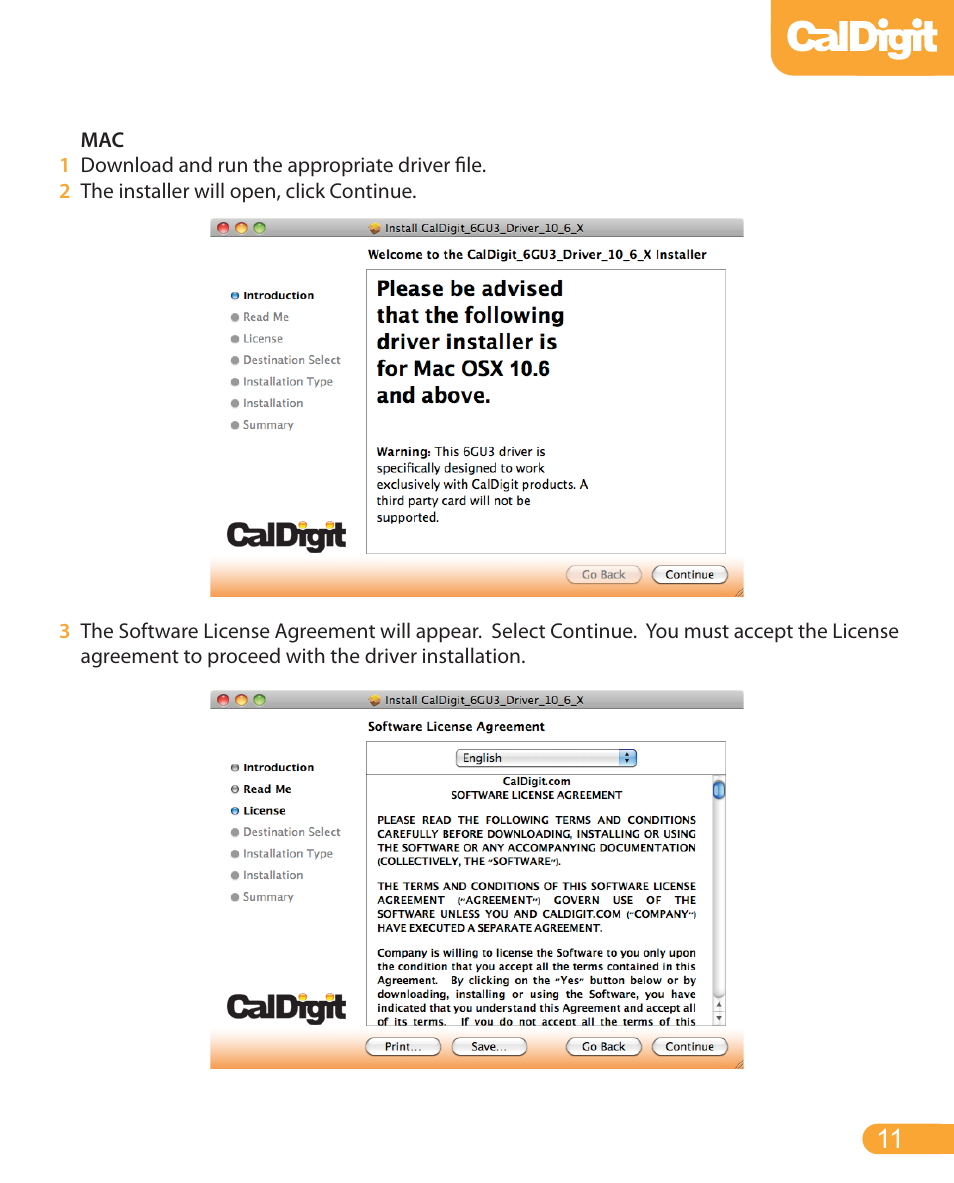 Driver installation mac | CalDigit FASTA-6GU3 Card User Manual | Page 11 / 15