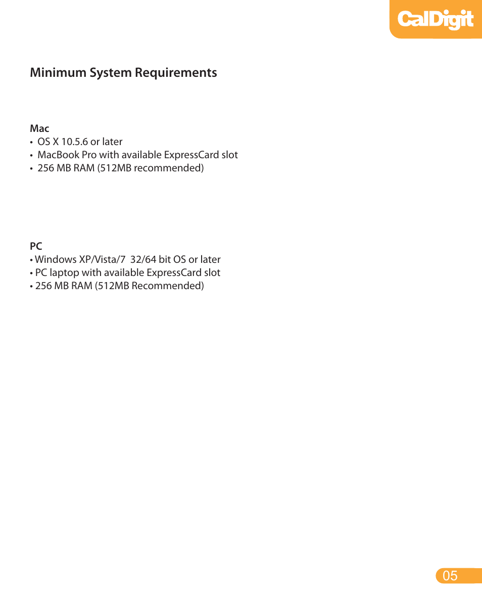 Minimum system requirements | CalDigit FASTA-2ex Card User Manual | Page 5 / 15