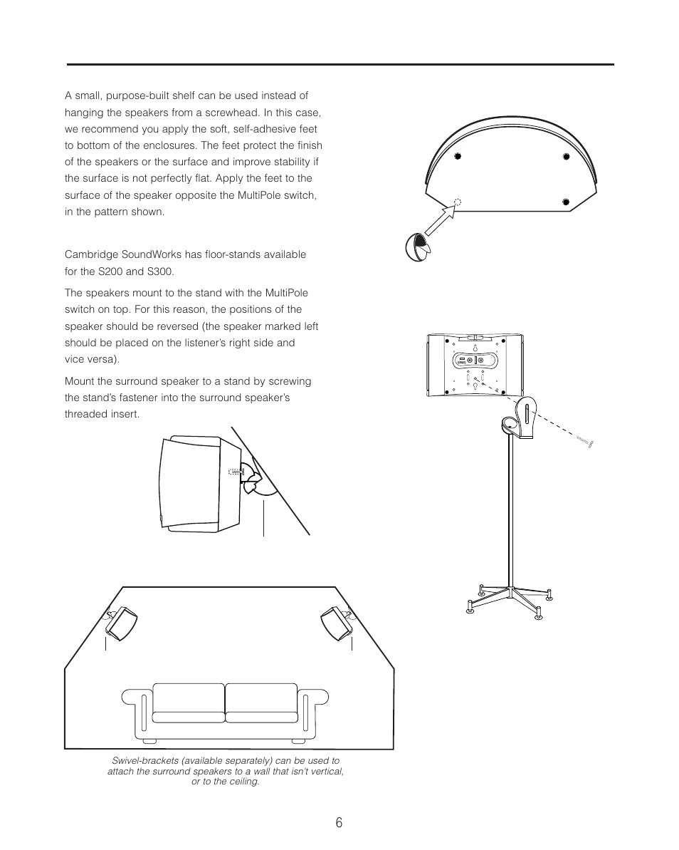 Using the speakers on a stand | Cambridge SoundWorks S200 MultiPole Surround Speakers User Manual | Page 6 / 12