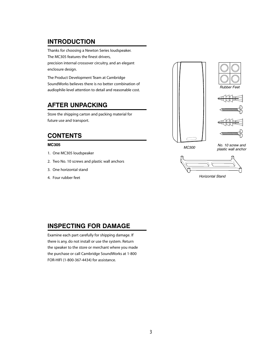 Cambridge SoundWorks MC305 3-Driver, 2-Way Main/Center/Surround Loudspeaker User Manual | Page 3 / 12