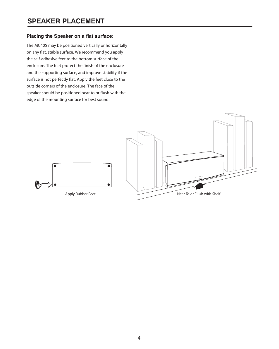 Speaker placement | Cambridge SoundWorks MC405 3-Driver, 2-Way Main/Center/Surround Loudspeaker User Manual | Page 4 / 12