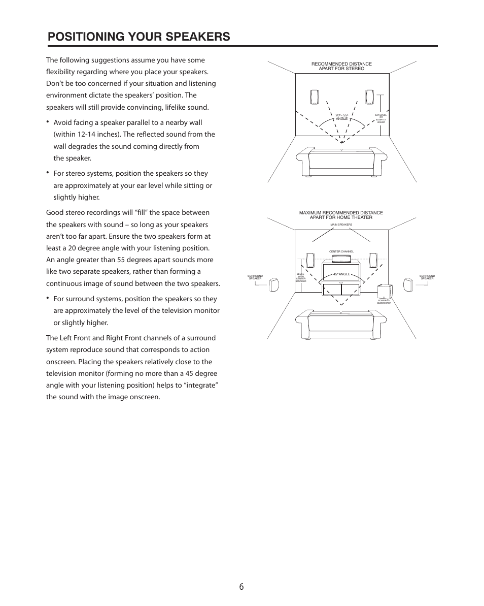 Positioning your speakers, Void, Or 'ood | Or 4he | Cambridge SoundWorks MC405 3-Driver, 2-Way Main/Center/Surround Loudspeaker User Manual | Page 6 / 12
