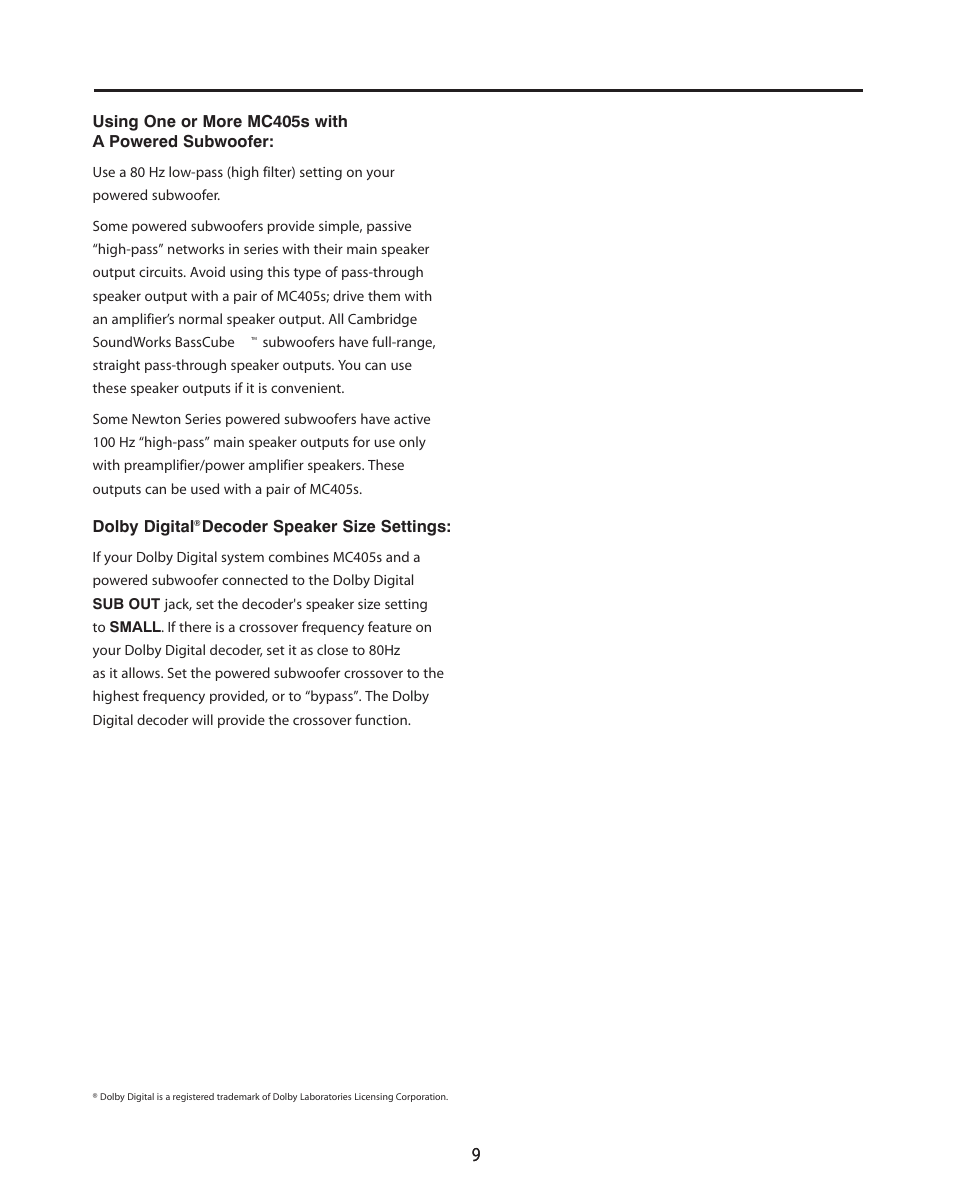 Cambridge SoundWorks MC405 3-Driver, 2-Way Main/Center/Surround Loudspeaker User Manual | Page 9 / 12