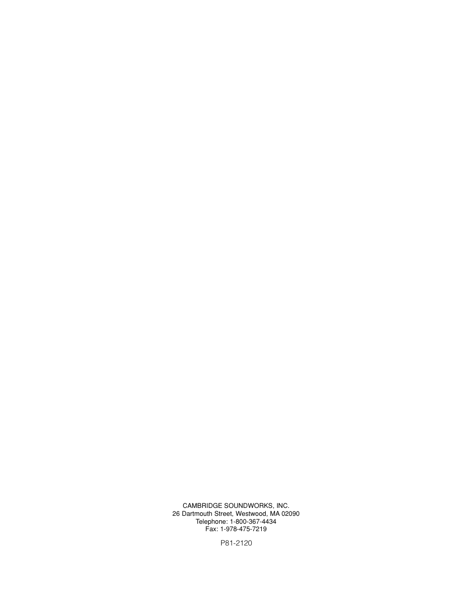 Cambridge SoundWorks T100 Tower Loudspeakers User Manual | Page 12 / 12