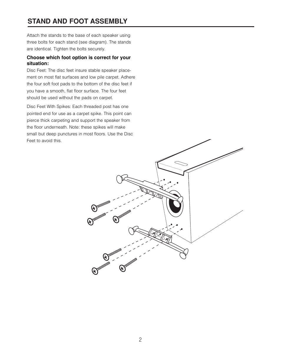 Stand and foot assembly | Cambridge SoundWorks T100 Tower Loudspeakers User Manual | Page 4 / 12