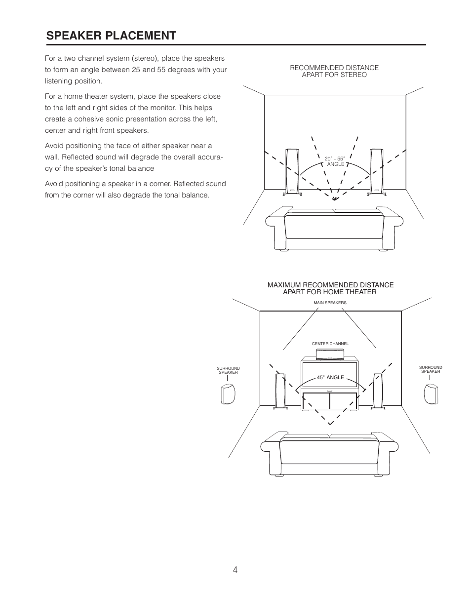 Speaker placement | Cambridge SoundWorks T100 Tower Loudspeakers User Manual | Page 6 / 12