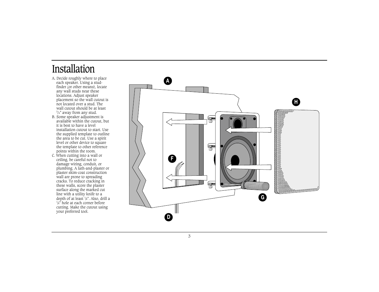 Installation, Ad f g h | Cambridge SoundWorks Ambiance 82 2-Way In-Ceiling Speaker Systems User Manual | Page 4 / 9