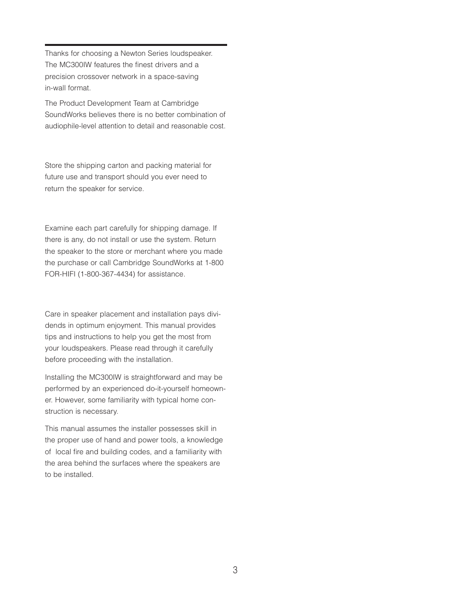 Introduction | Cambridge SoundWorks MC300IW In-Wall LCR Loudspeaker User Manual | Page 3 / 12
