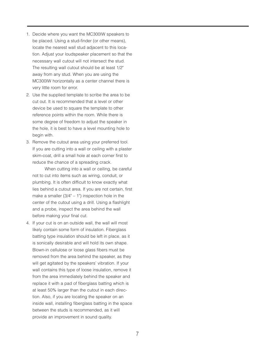 Installation | Cambridge SoundWorks MC300IW In-Wall LCR Loudspeaker User Manual | Page 7 / 12