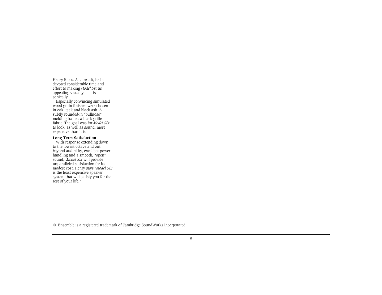 Cambridge SoundWorks Six by Henry Kloss User Manual | Page 10 / 11