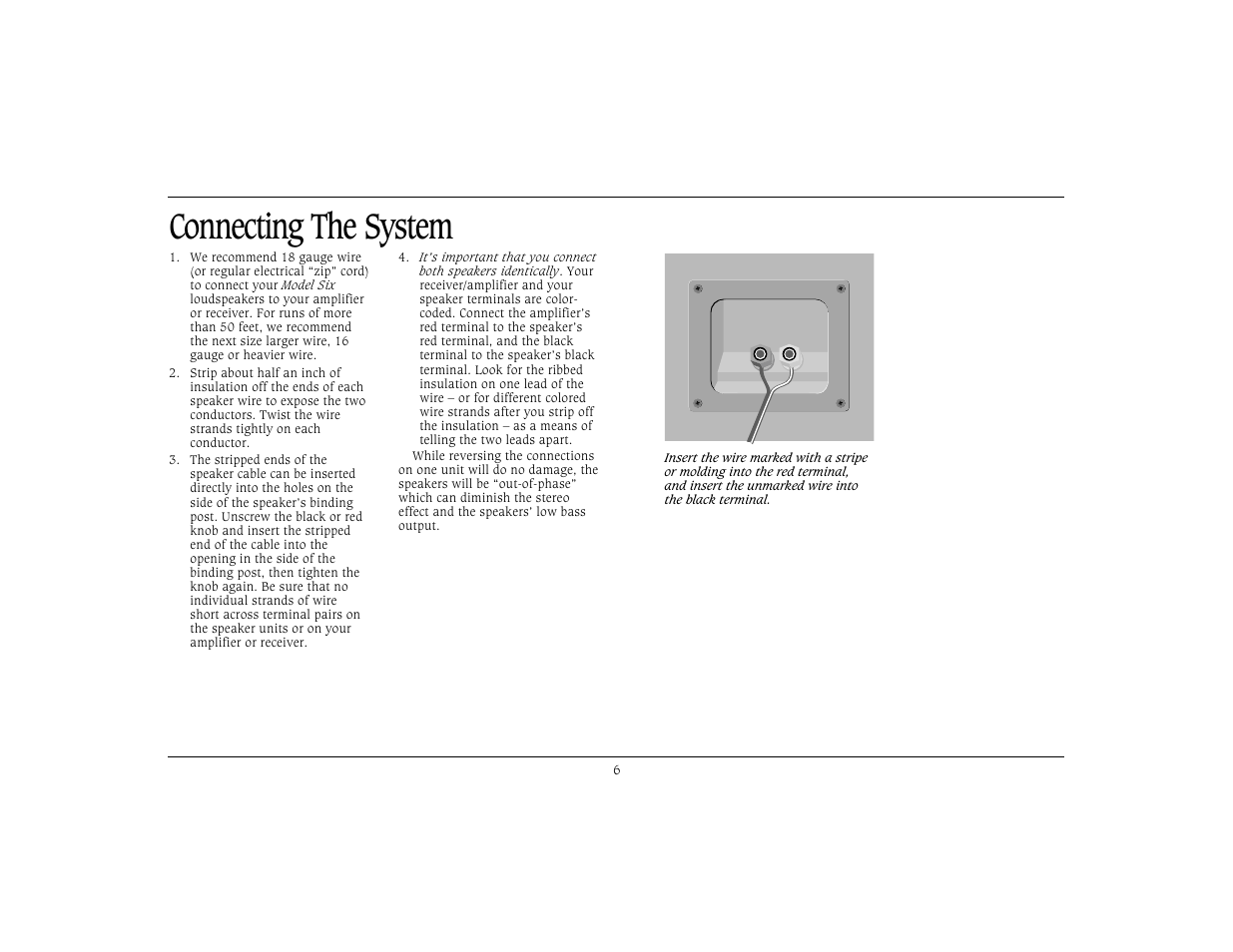 Connecting the system | Cambridge SoundWorks Six by Henry Kloss User Manual | Page 7 / 11