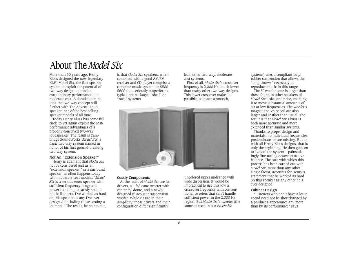 About the model six | Cambridge SoundWorks Six by Henry Kloss User Manual | Page 9 / 11