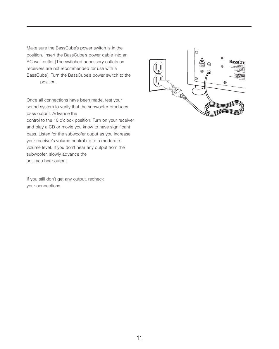 Final setup | Cambridge SoundWorks BassCube 10S Powered Subwoofers User Manual | Page 11 / 16