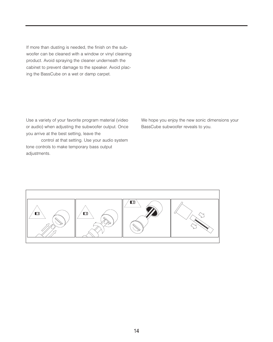 Fuse replacement, Cleaning the cabinets | Cambridge SoundWorks BassCube 10S Powered Subwoofers User Manual | Page 14 / 16