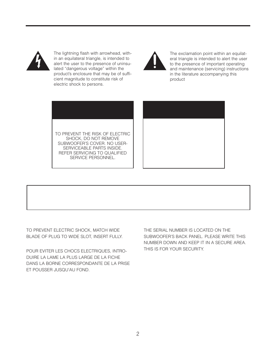 Warning, Avisique | Cambridge SoundWorks BassCube 10S Powered Subwoofers User Manual | Page 2 / 16