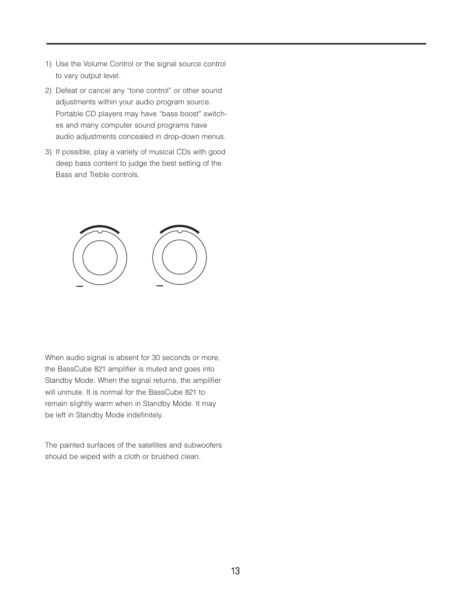 Operation and final adjustment | Cambridge SoundWorks BassCube 821 Subwooer/ Amplifer System User Manual | Page 13 / 16