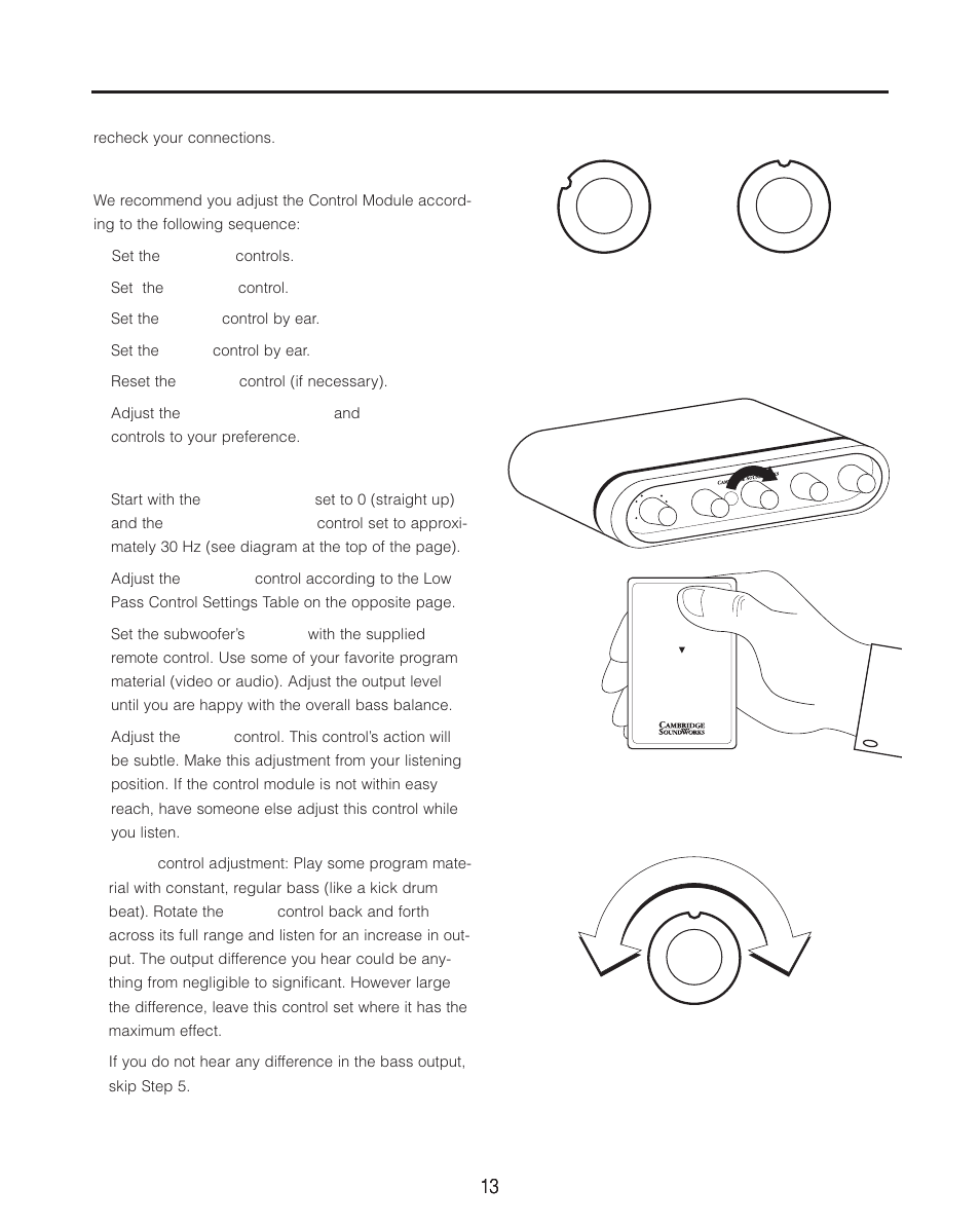 Adjusting for best performance, Adjustment | Cambridge SoundWorks P500 Subwoofer User Manual | Page 13 / 16