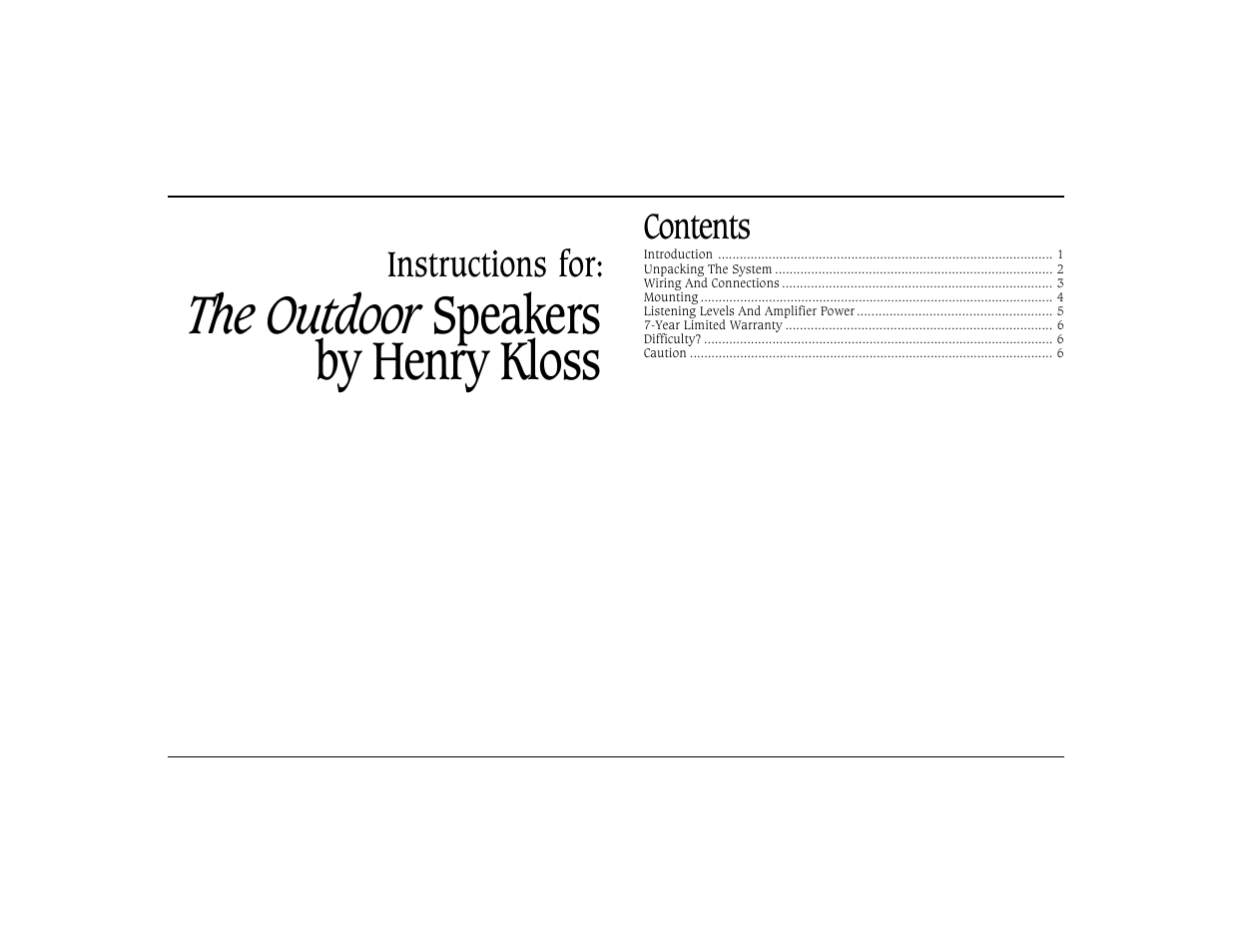 Cambridge SoundWorks The Outdoor Speakers by Henry Kloss User Manual | 8 pages