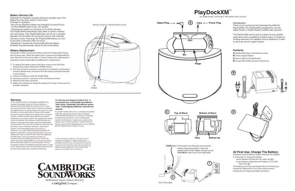 Cambridge SoundWorks PlayDock XM for Delphi Ready and Ready2 XM satellite radio receivers User Manual | 3 pages