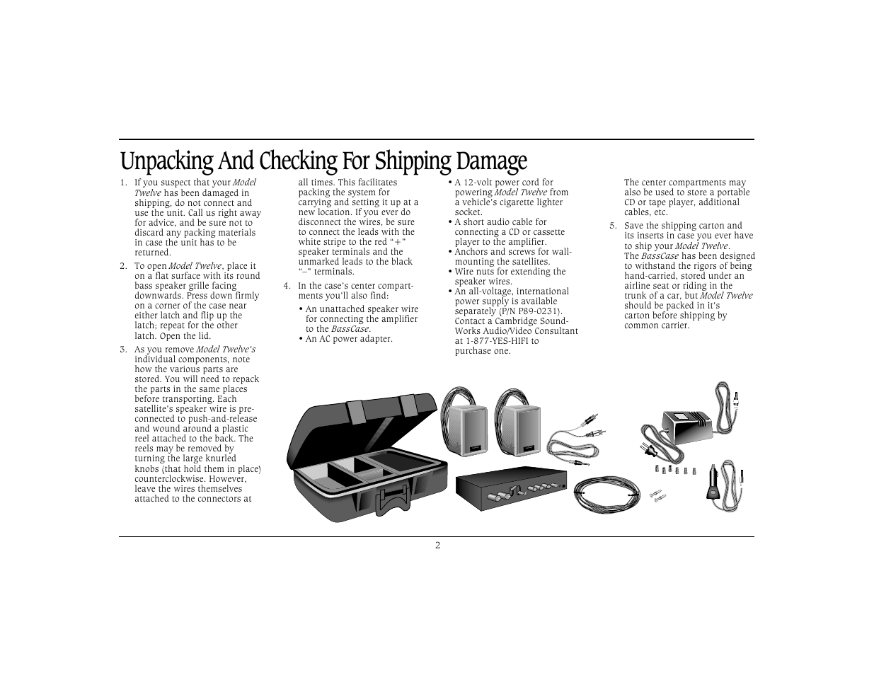 Unpacking and checking for shipping damage, Cambr idge soun dwor ks cambr idge soun dwor ks | Cambridge SoundWorks The Model Twelve Transportable Componenet Music System by Henry Kloss User Manual | Page 5 / 11