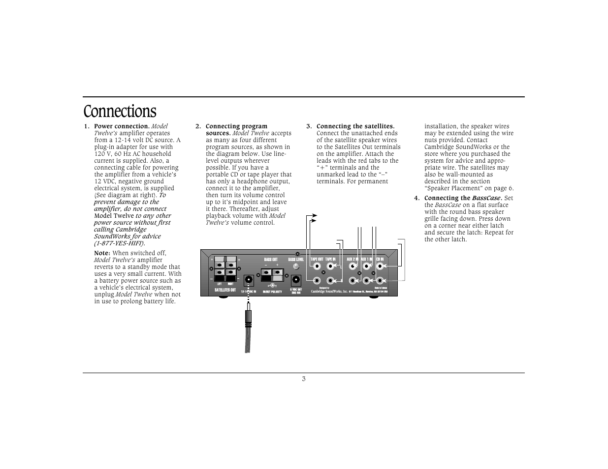 Connections | Cambridge SoundWorks The Model Twelve Transportable Componenet Music System by Henry Kloss User Manual | Page 6 / 11