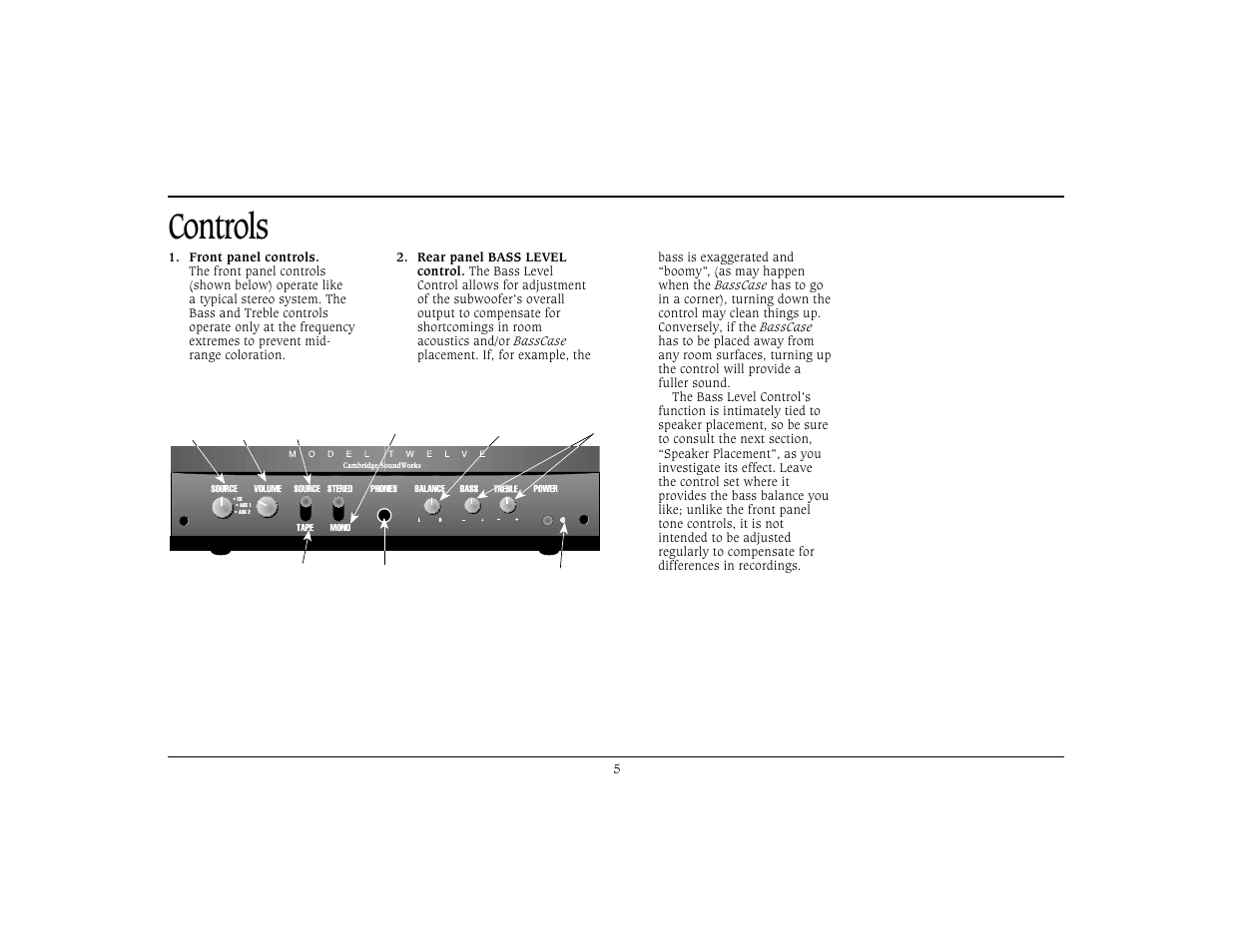Controls | Cambridge SoundWorks The Model Twelve Transportable Componenet Music System by Henry Kloss User Manual | Page 8 / 11