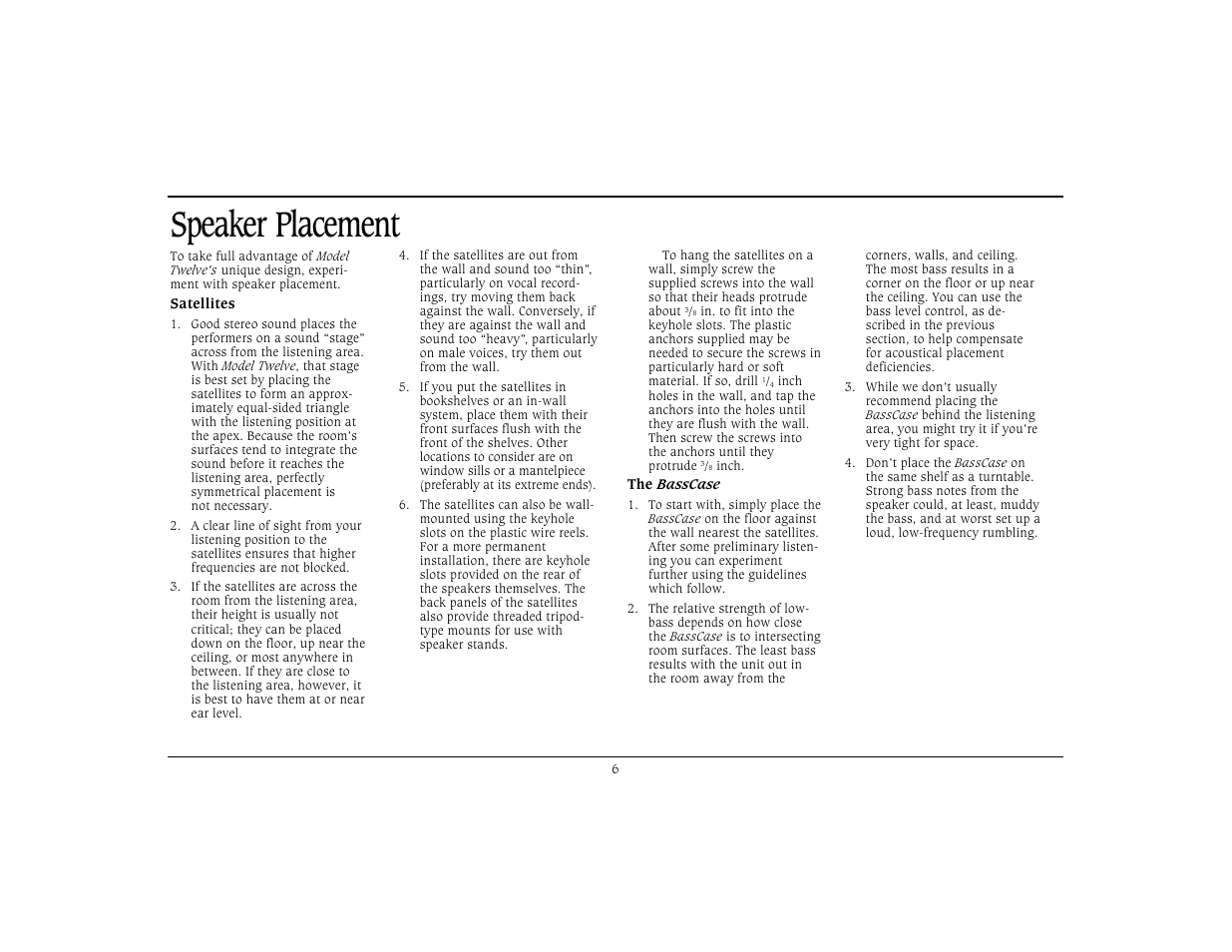 Speaker placement | Cambridge SoundWorks The Model Twelve Transportable Componenet Music System by Henry Kloss User Manual | Page 9 / 11