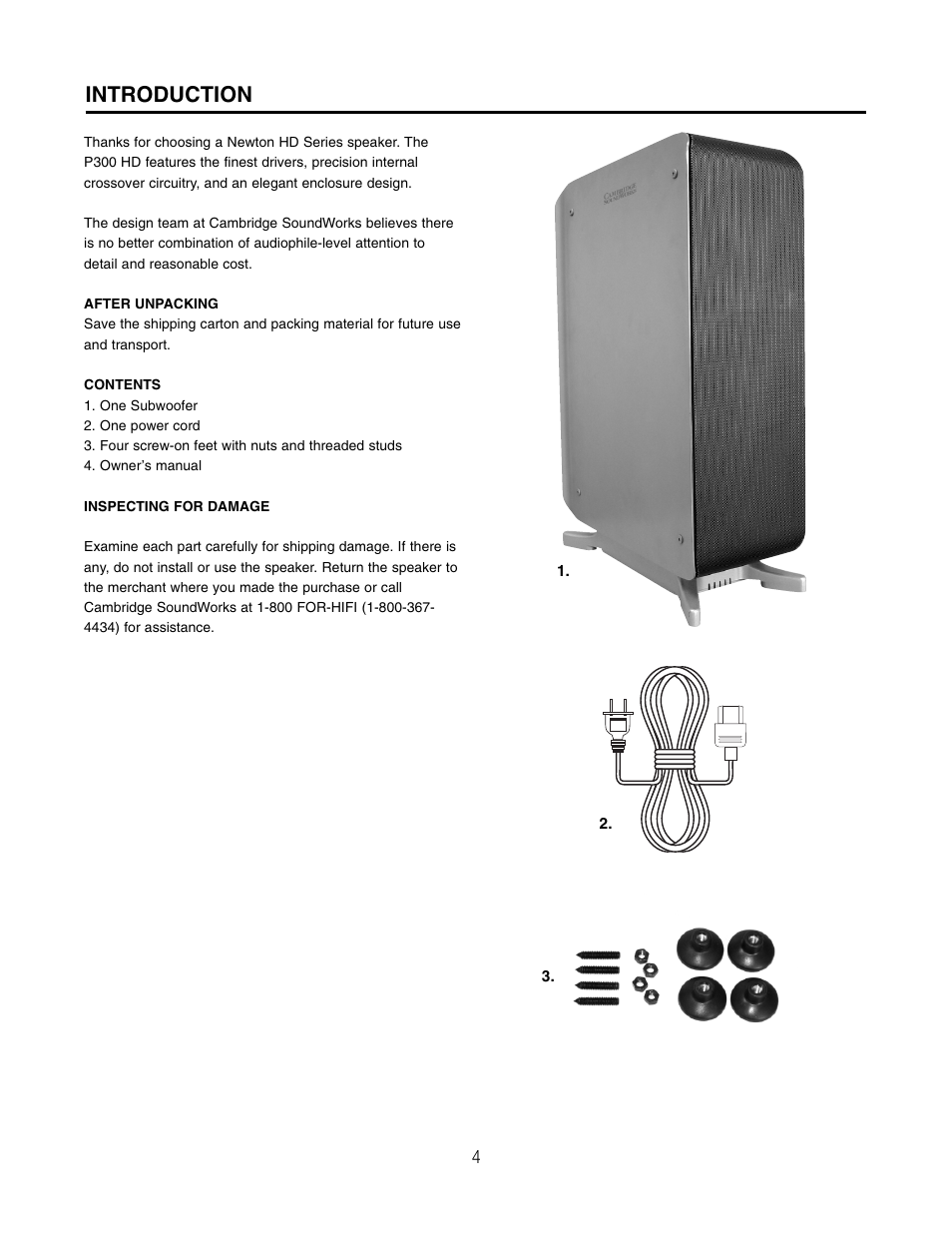 Introduction | Cambridge SoundWorks HD P300HD High Definition Powered Subwoofer User Manual | Page 4 / 12
