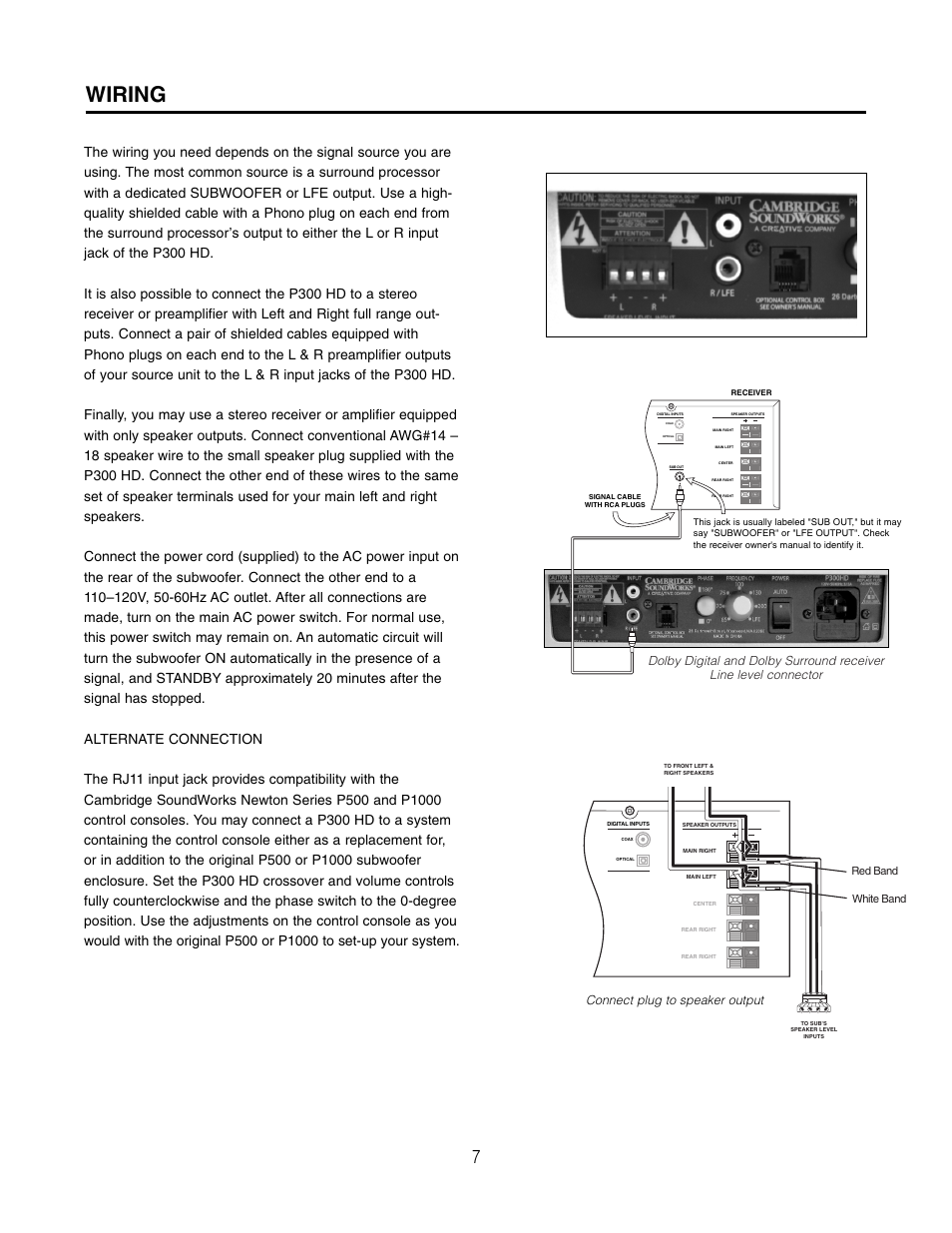 Wiring | Cambridge SoundWorks HD P300HD High Definition Powered Subwoofer User Manual | Page 7 / 12